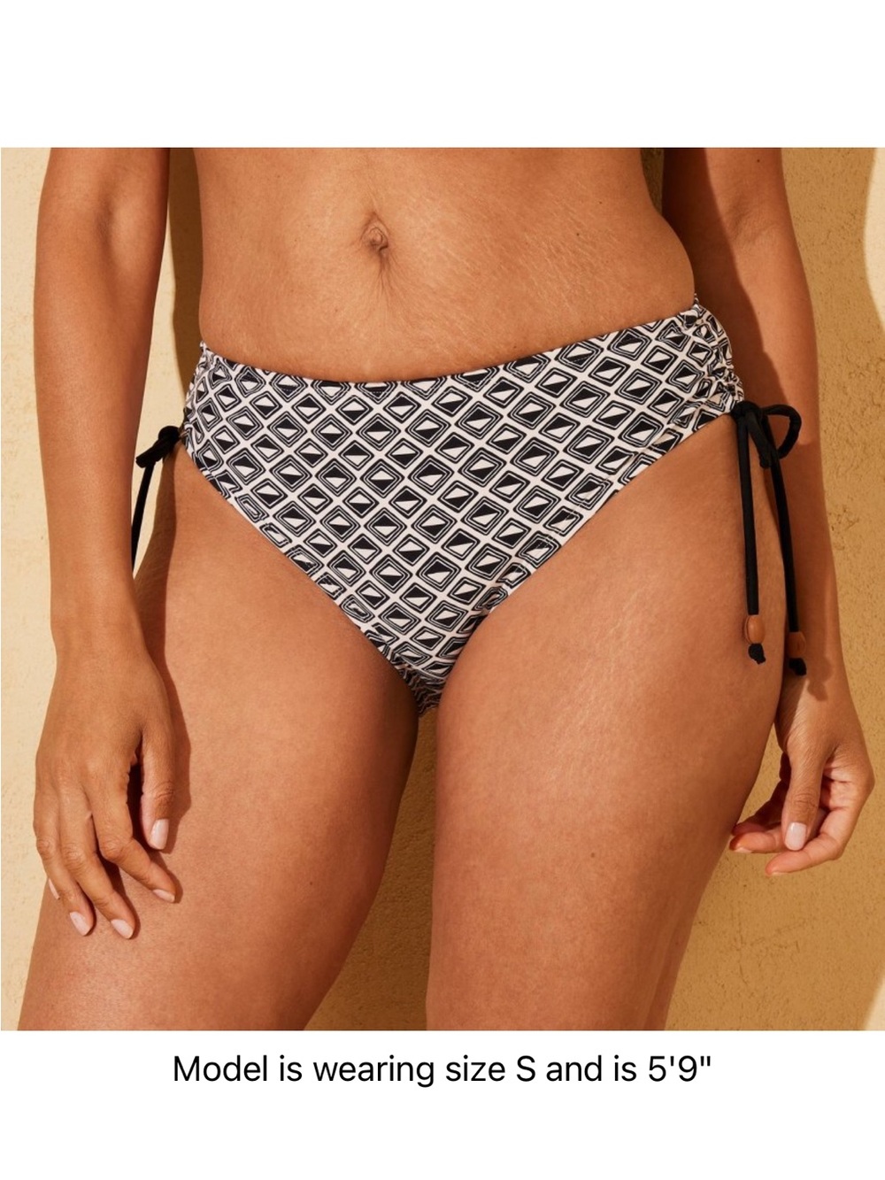 Shade & Shore Black and White Geometric Tie-Side Bikini Bottoms